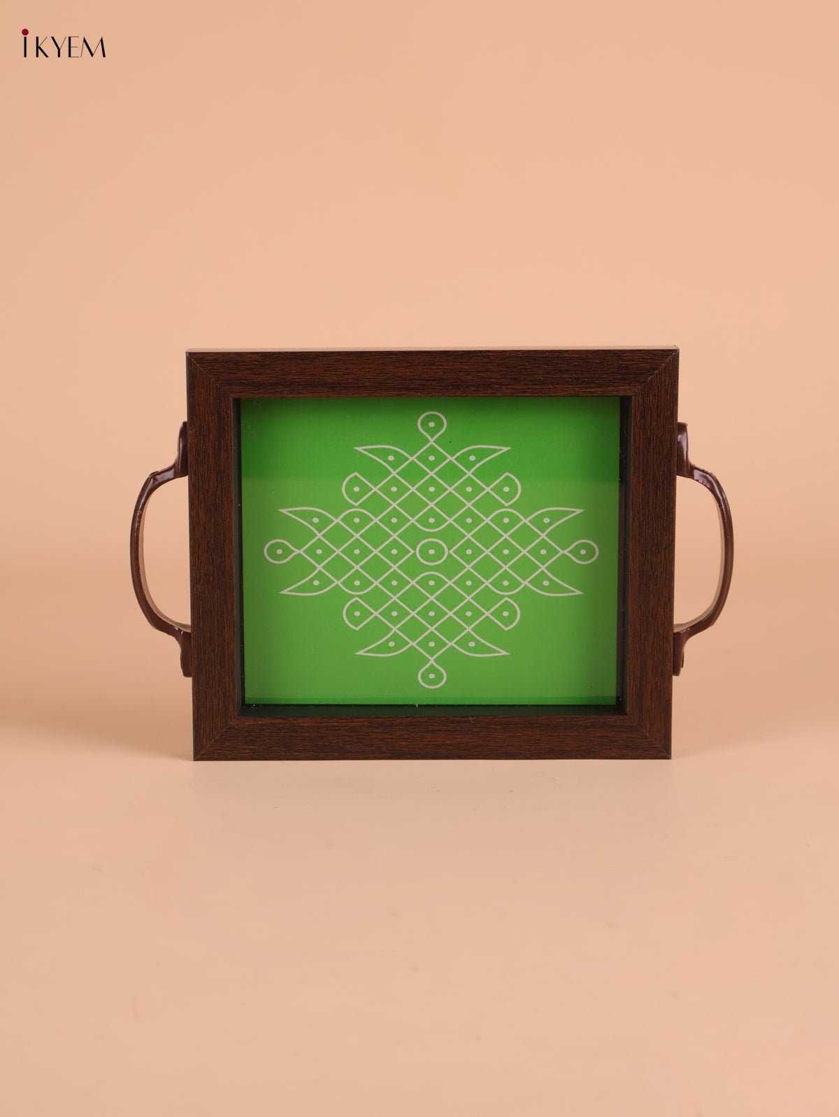 Kolam Printed Wooden Tray-Green (8x5.5)
