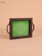 Kolam Printed Wooden Tray-Green (8x5.5)