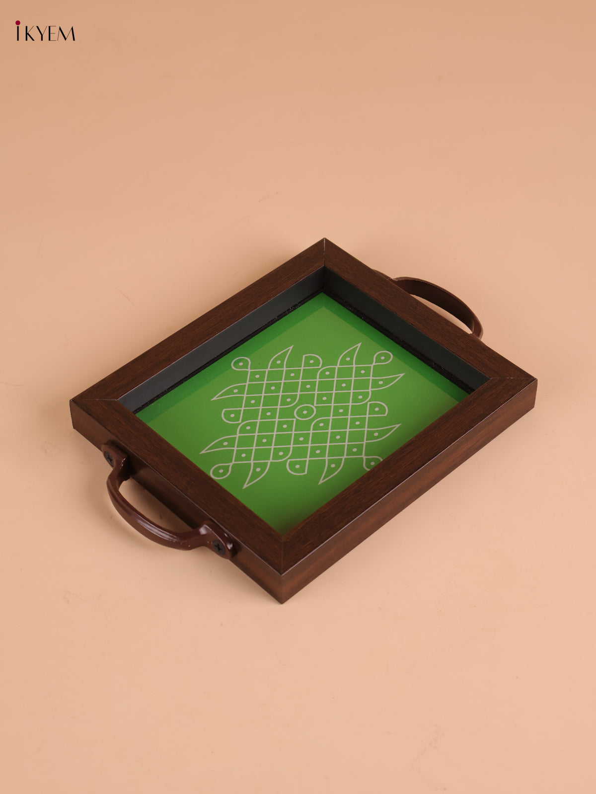 Kolam Printed Wooden Tray-Green (8x5.5)