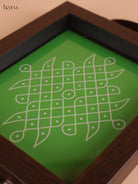 Kolam Printed Wooden Tray-Green (8x5.5)