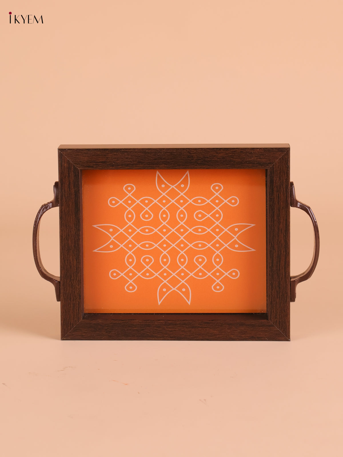 Kolam Printed Wooden Tray-Orange (8x5.5)