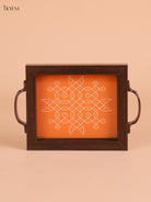 Kolam Printed Wooden Tray-Orange (8x5.5)