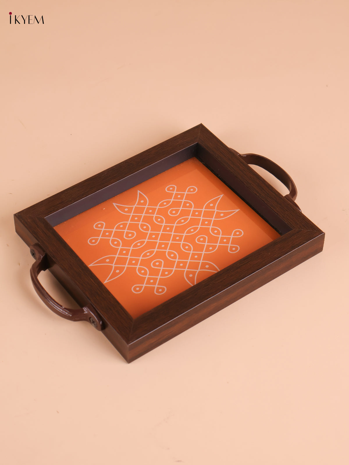 Kolam Printed Wooden Tray-Orange (8x5.5)