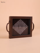 Kolam Printed Wooden Tray-Brown (8x5.5)