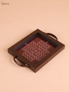 Kolam Printed Wooden Tray-Maroon (8x5.5)