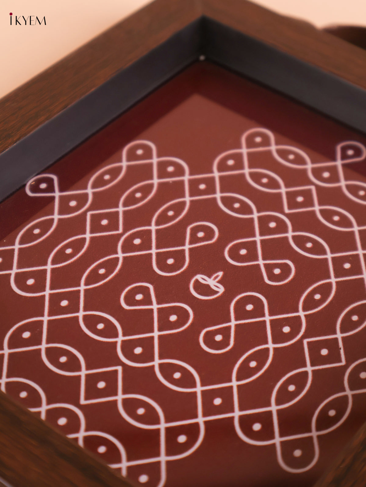 Kolam Printed Wooden Tray-Maroon (8x5.5)