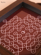 Kolam Printed Wooden Tray-Maroon (8x5.5)
