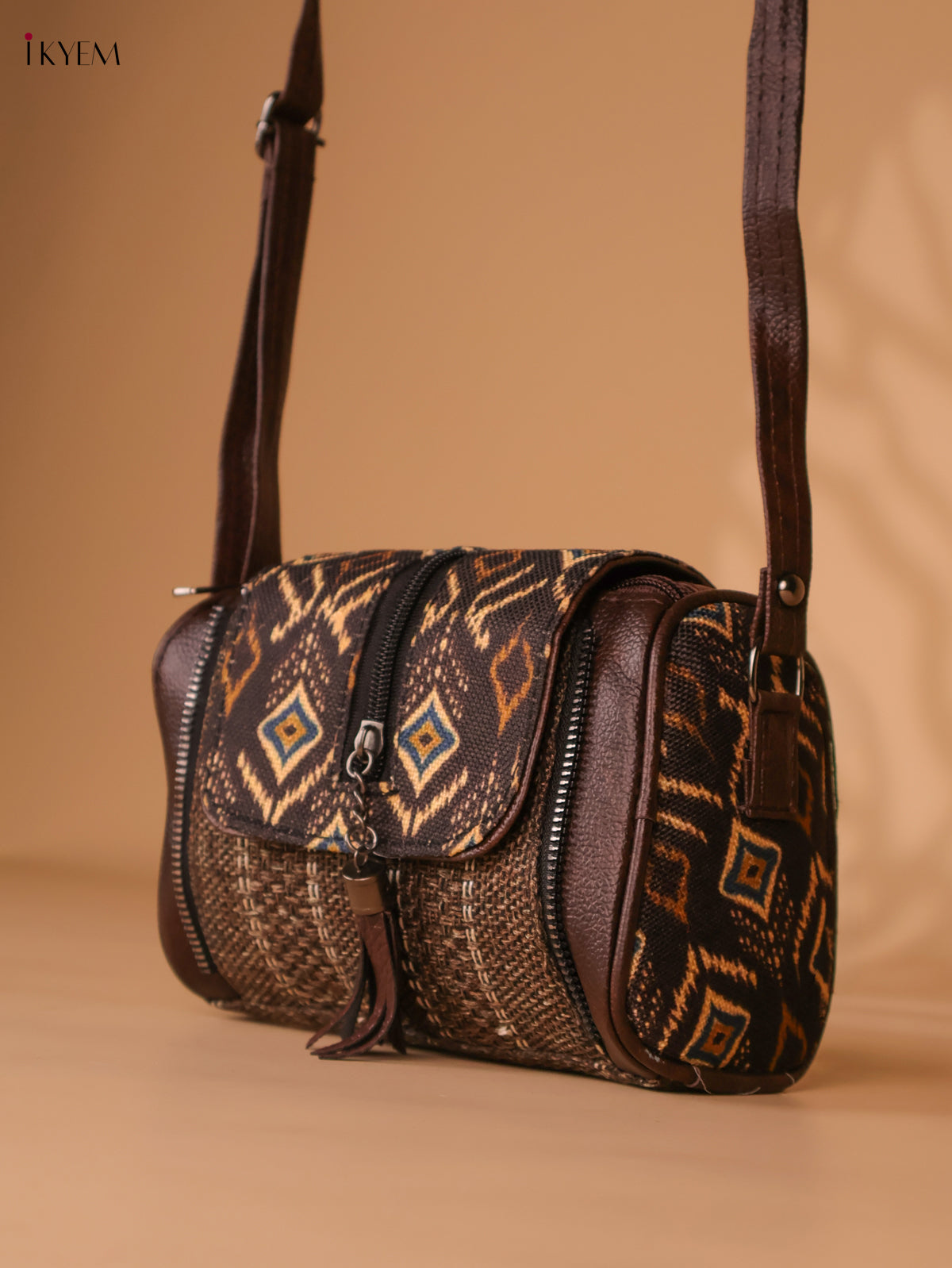 Printed Sling Bag-Brown colour