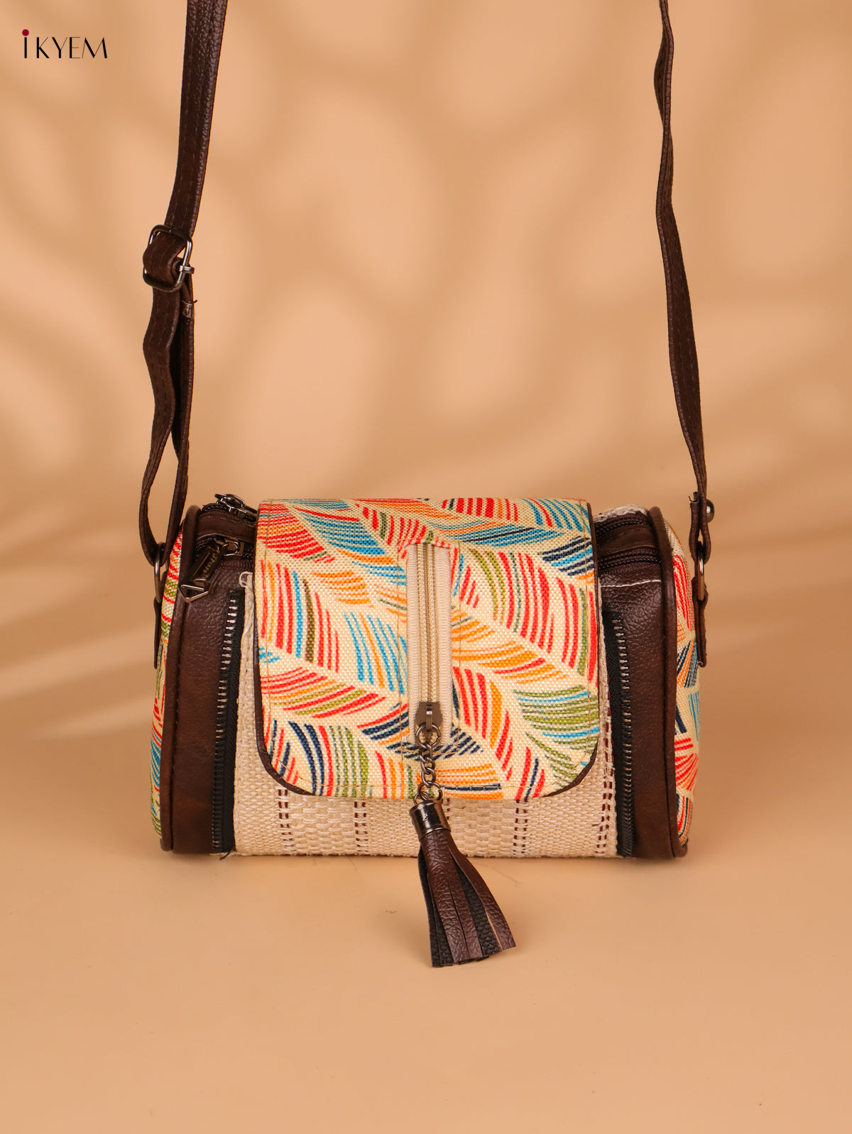 Printed Sling Bag-Cream colour