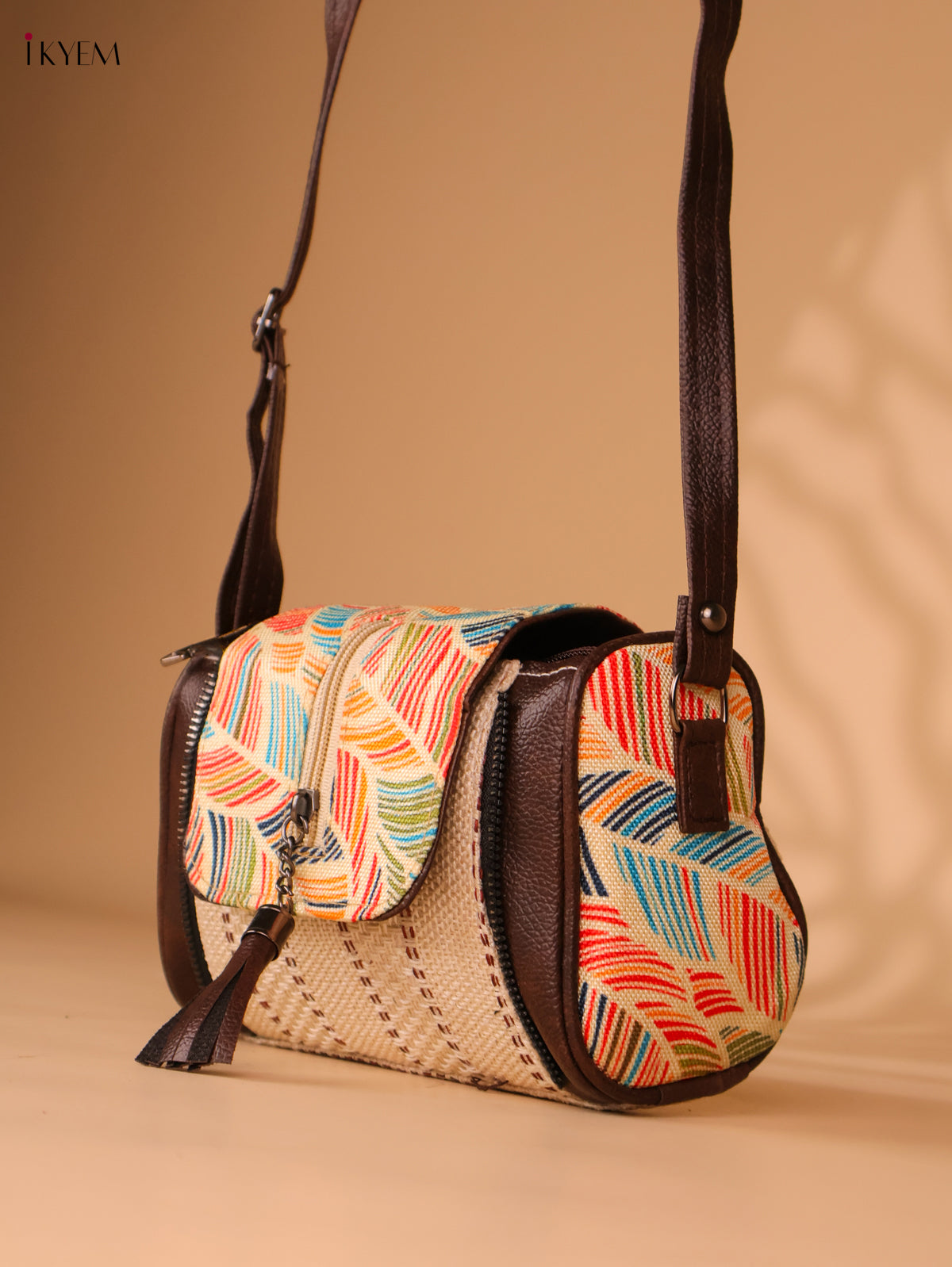 Printed Sling Bag-Cream colour