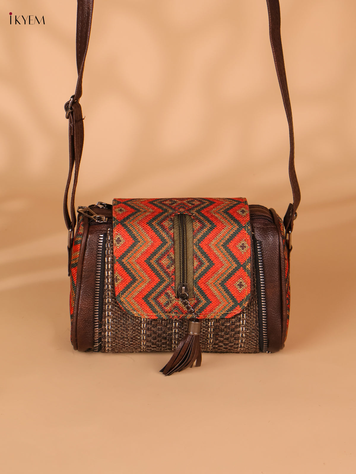 Printed Sling Bag-Brown colour