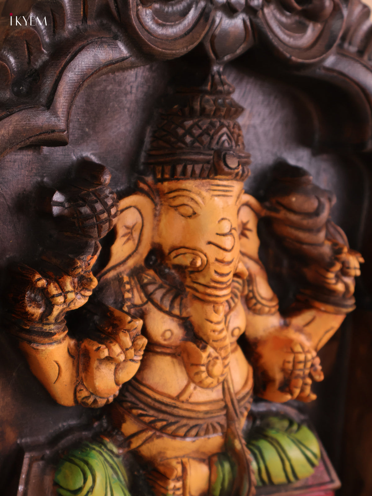 Wooden Hand carved Painted Ganesha wall Panel(18x12)