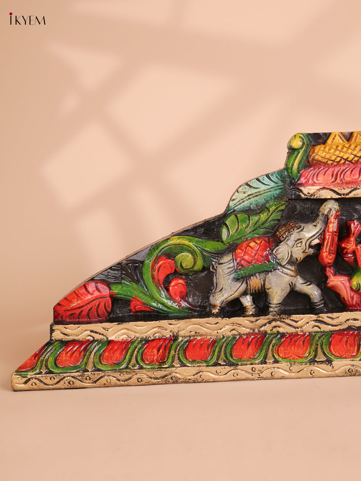 Wooden Hand Carved Painted Gajalakshmi Panel (9x27)