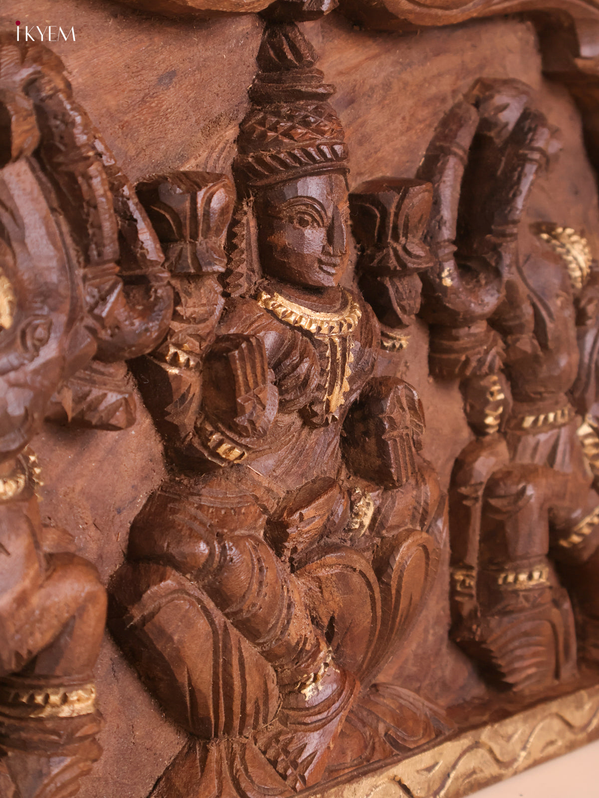Wooden Hand Carved Gajalakashmi Panel(12x18)