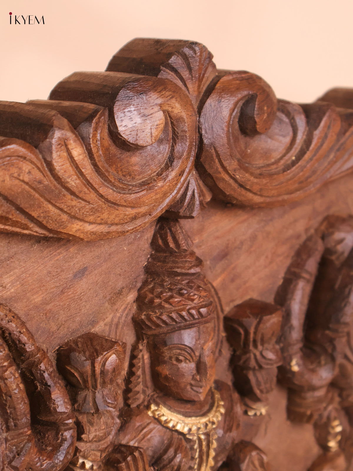 Wooden Hand Carved Gajalakashmi Panel(12x18)