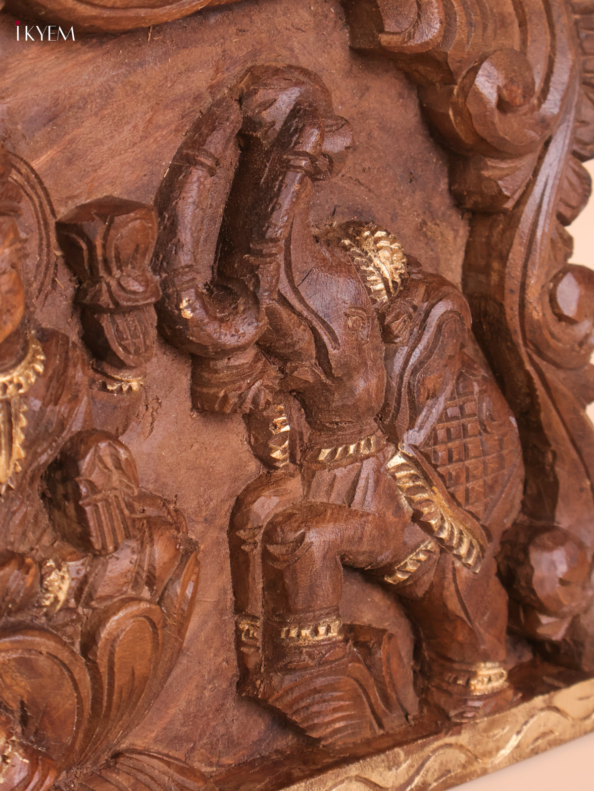 Wooden Hand Carved Gajalakashmi Panel(12x18)