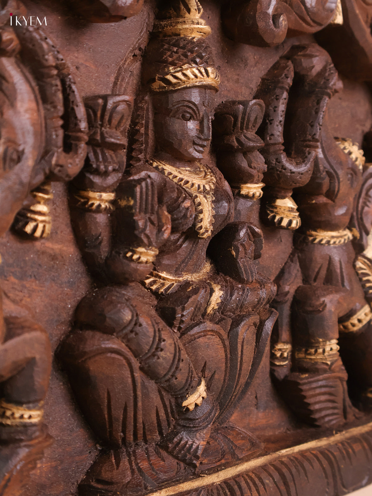 Wooden Hand Carved Gajalakashmi Panel(12x18)