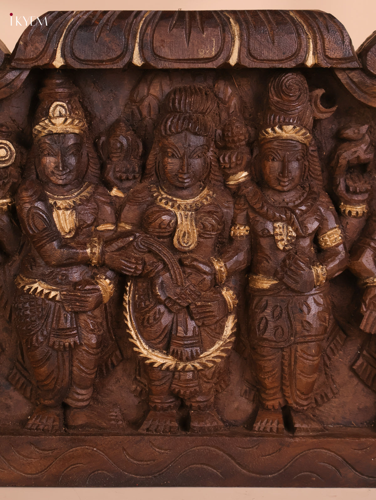 Wooden Hand Carved Shivan Parvathi Kalyanam Panel (12x18)