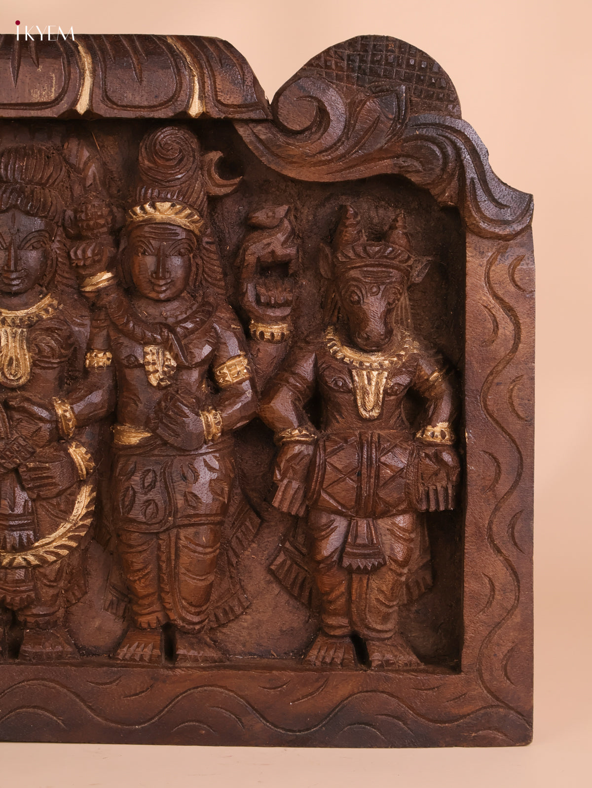 Wooden Hand Carved Shivan Parvathi Kalyanam Panel (12x18)