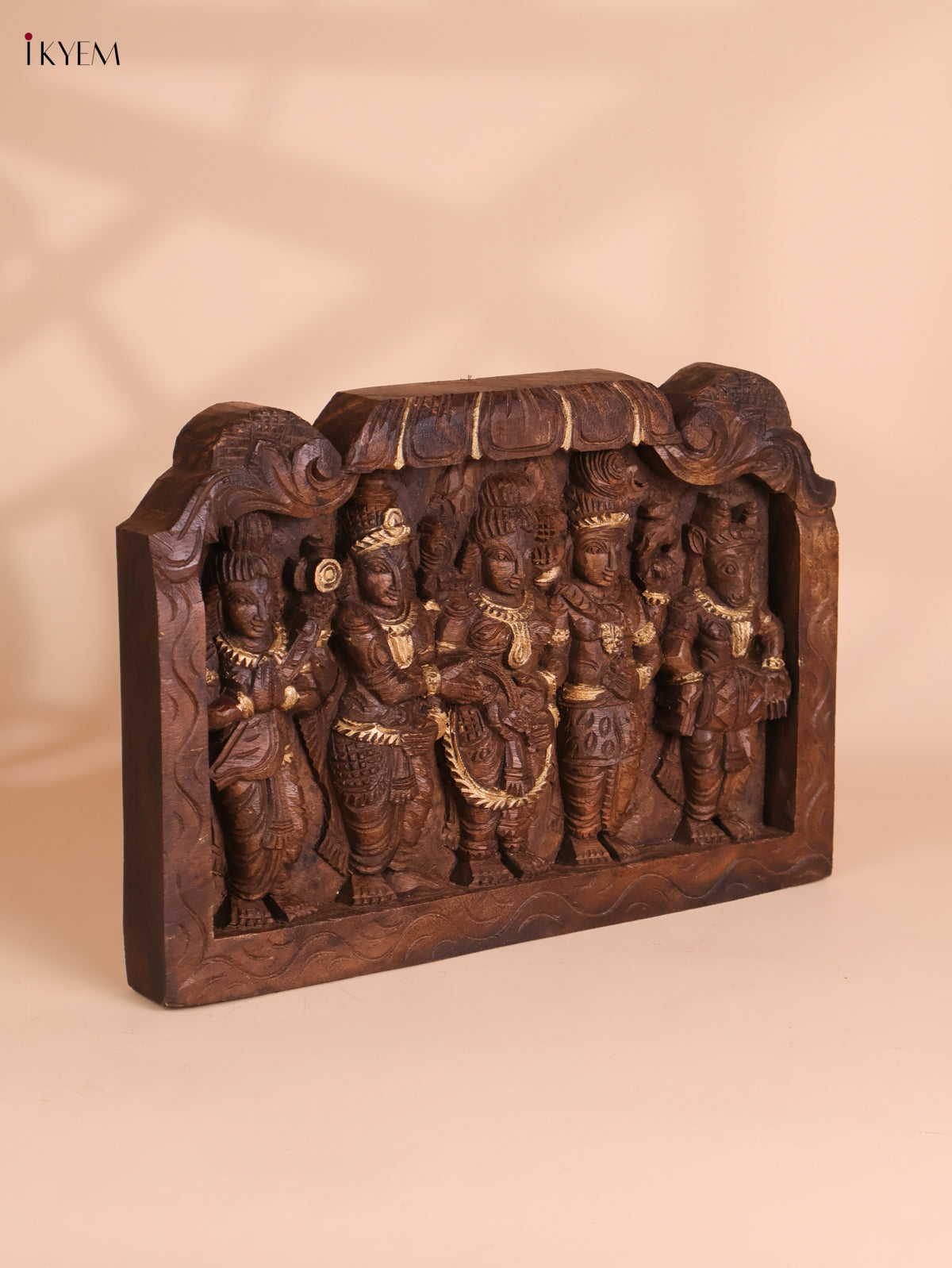 Wooden Hand Carved Shivan Parvathi Kalyanam Panel (12x18)