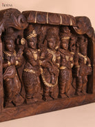 Wooden Hand Carved Shivan Parvathi Kalyanam Panel (12x18)