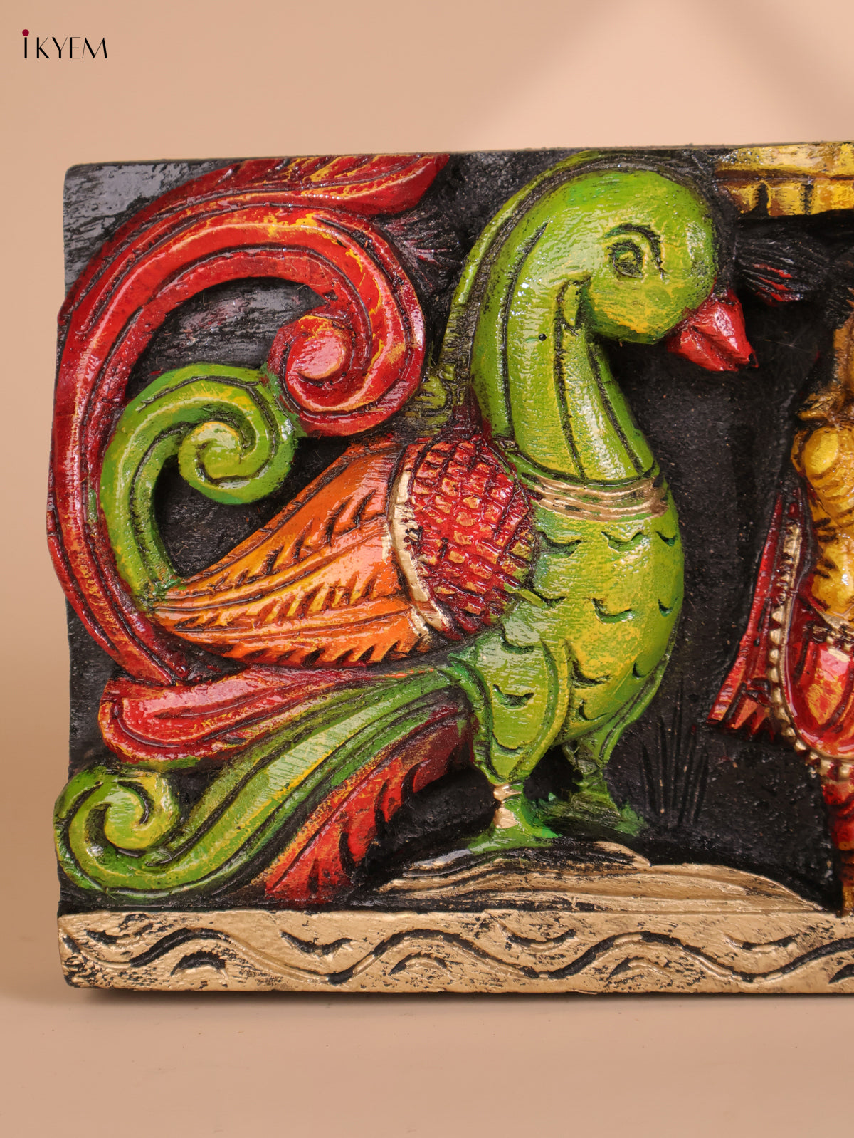 Wooden Hand Carved Painted Gaja Ganesha Panel (8x36)