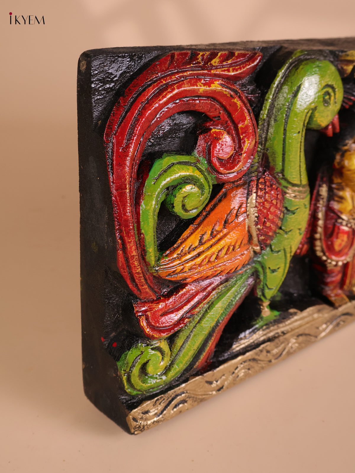 Wooden Hand Carved Painted Gaja Ganesha Panel (8x36)