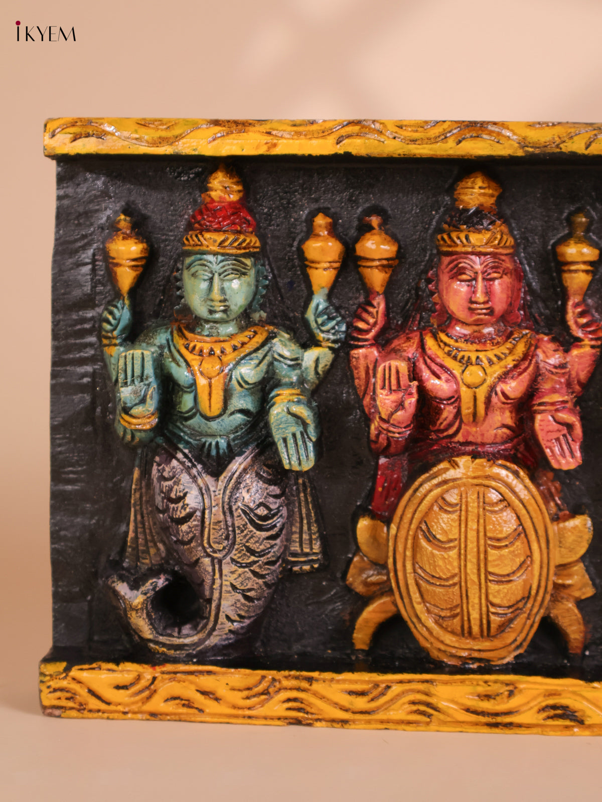 Wooden Hand Carved Painted Dasavatharam Panel (9x36)