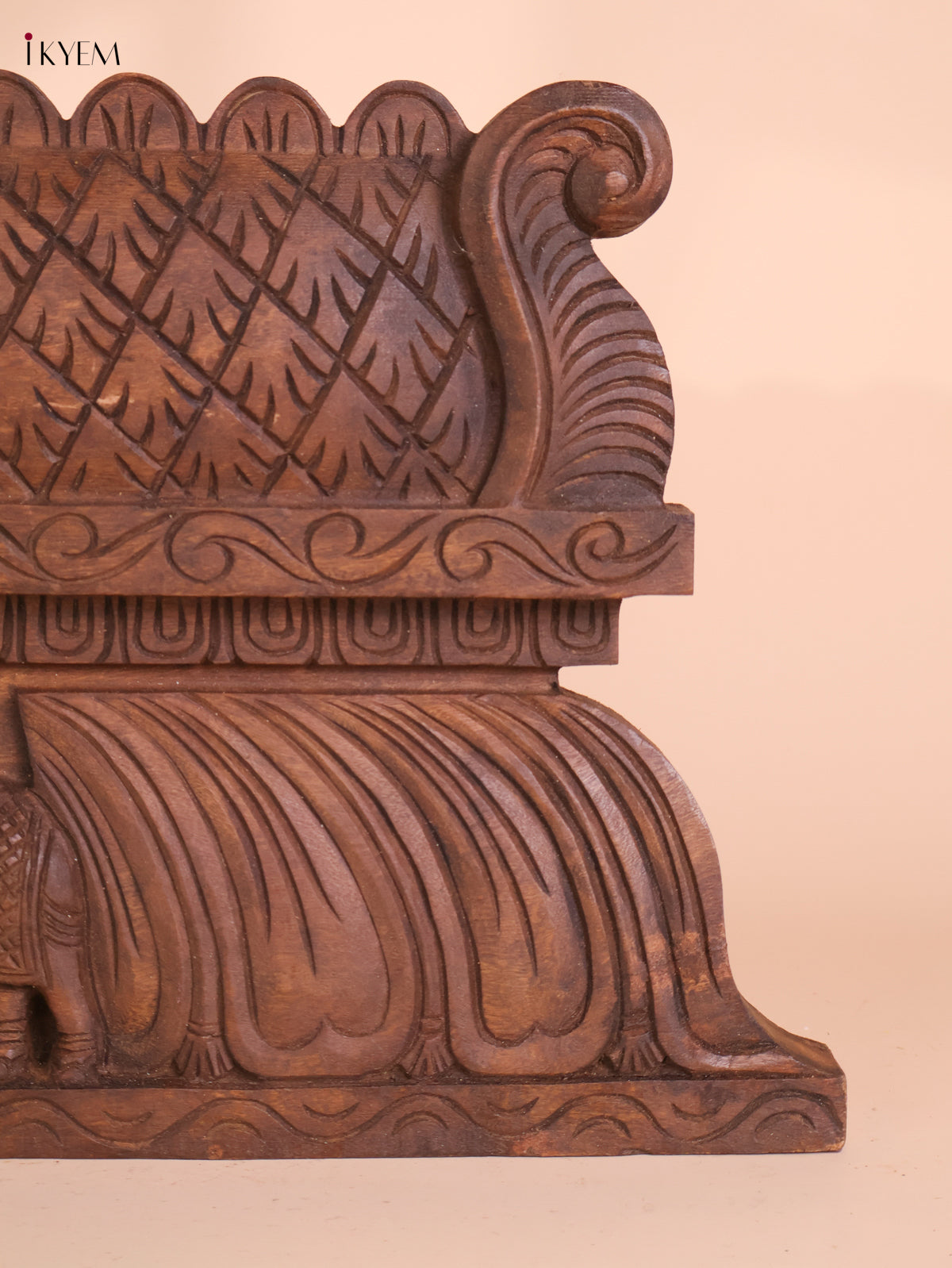 Wooden Hand Carved Gajalakashmi Panel- (11x30)