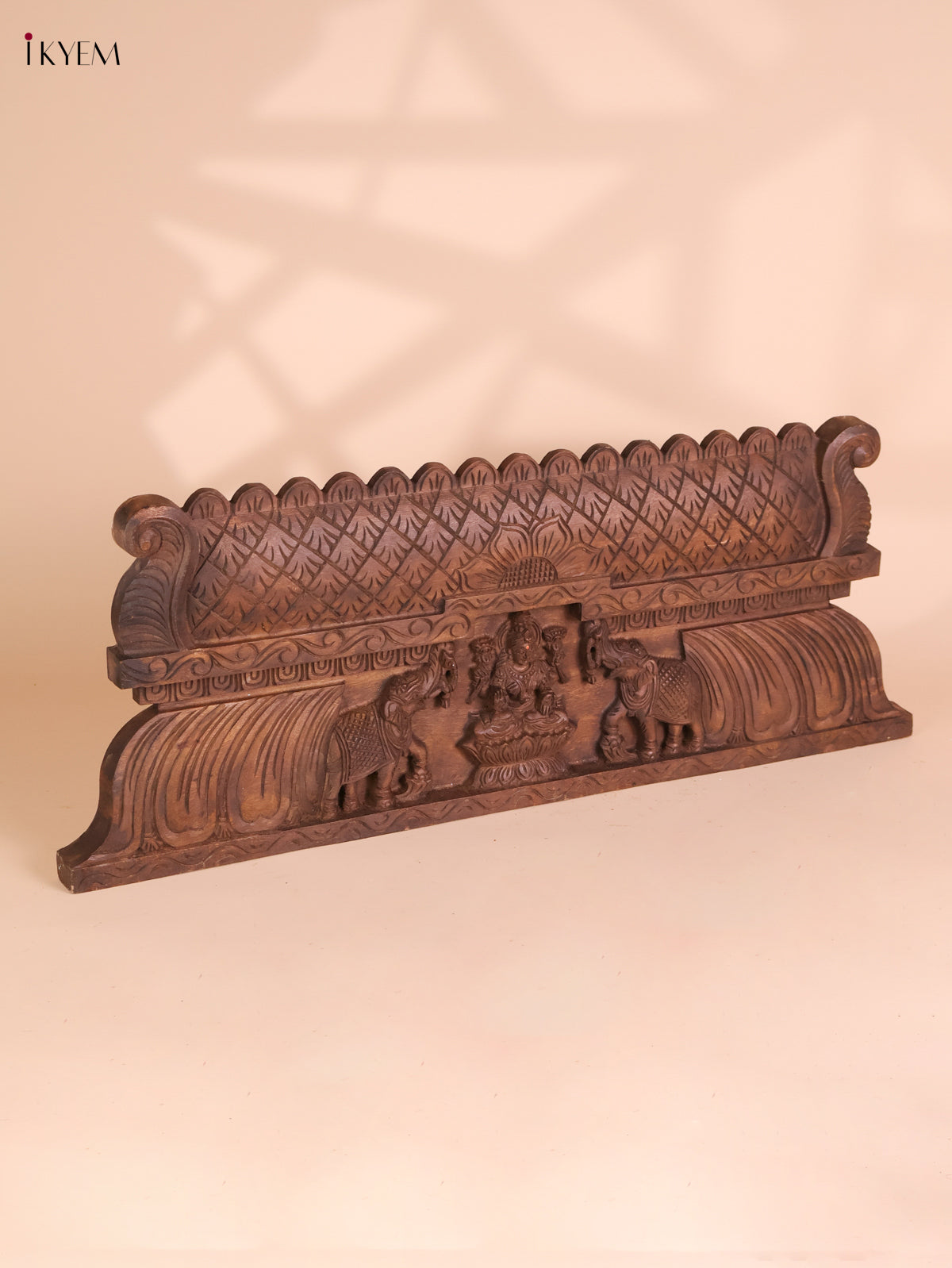 Wooden Hand Carved Gajalakashmi Panel- (11x30)