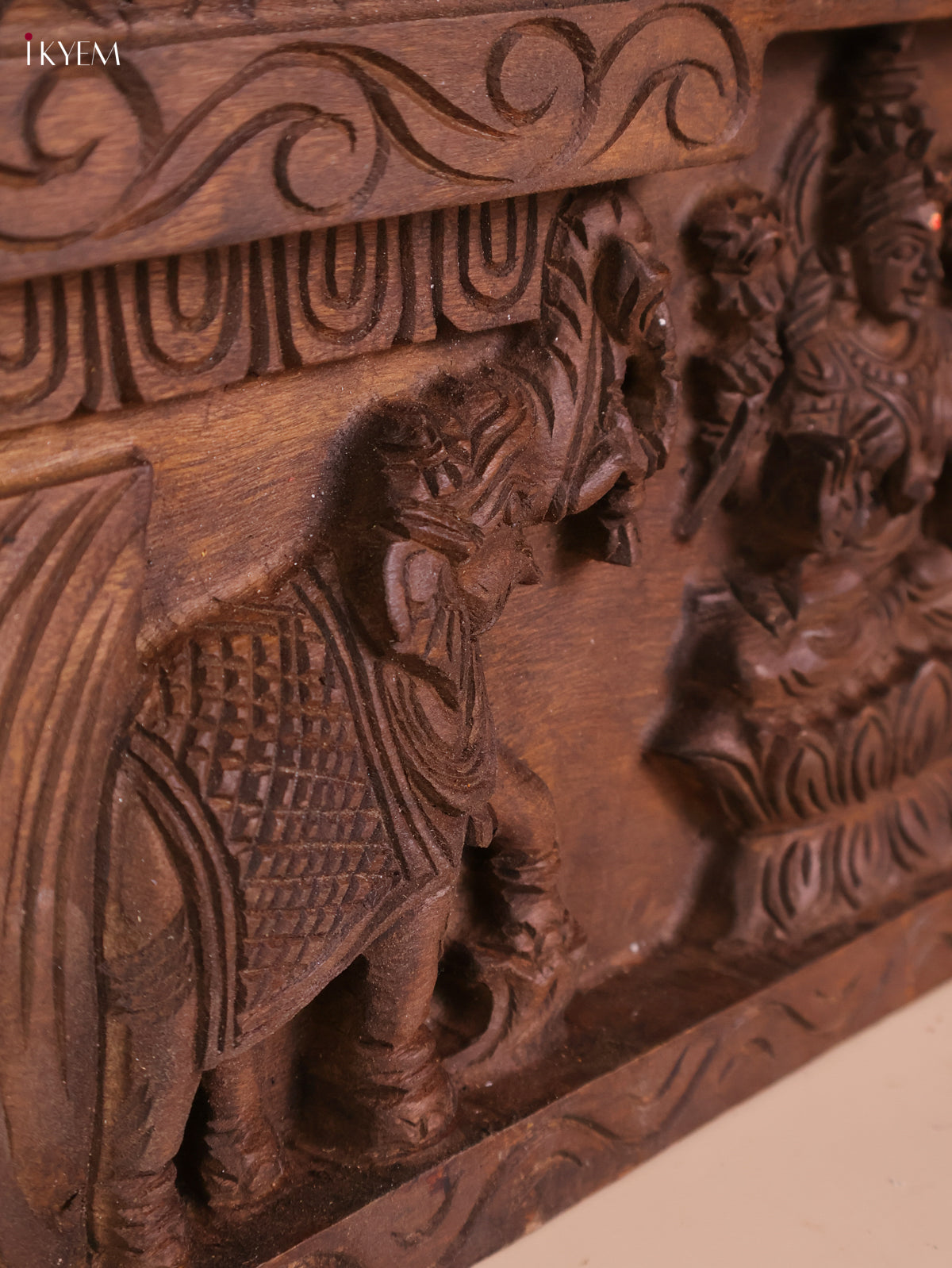 Wooden Hand Carved Gajalakashmi Panel- (11x30)