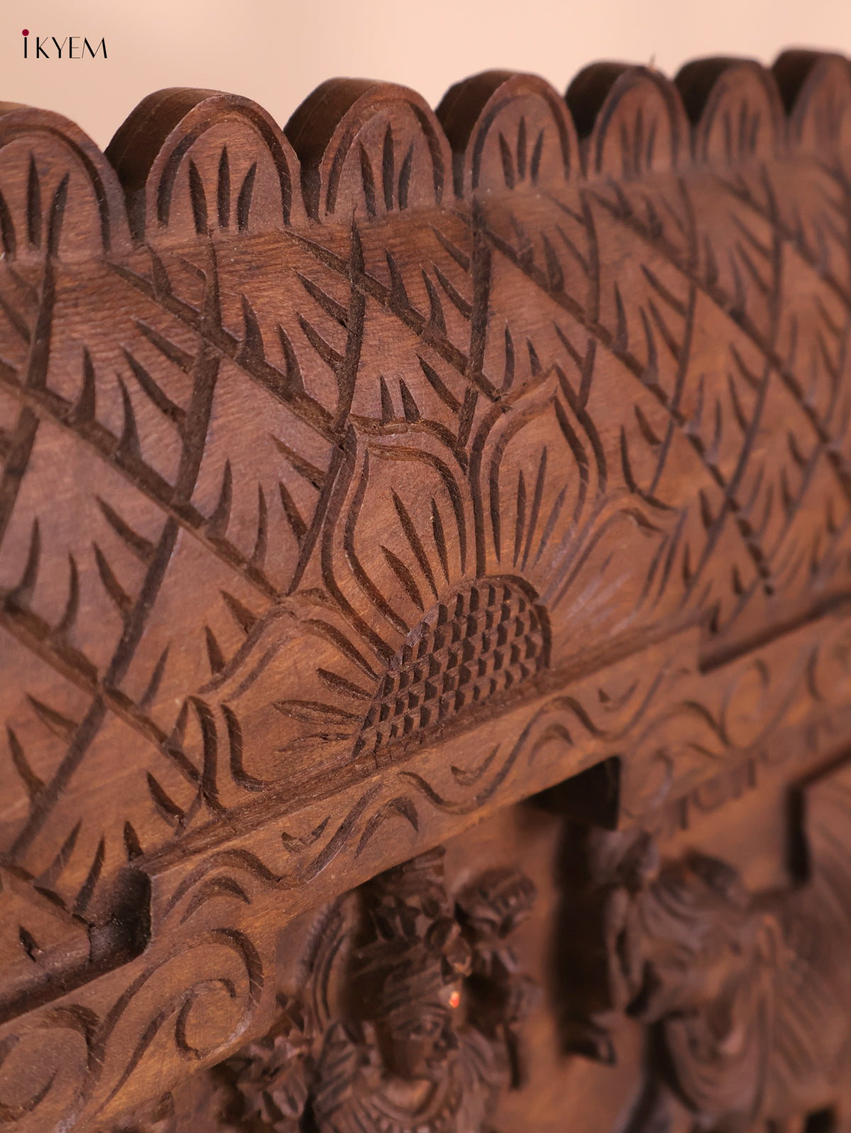 Wooden Hand Carved Gajalakashmi Panel- (11x30)