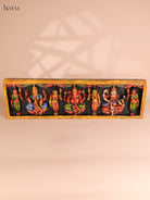 Wooden Hand Carved Painted Ganesha Lakshmi Saraswathi Panel (10x35)