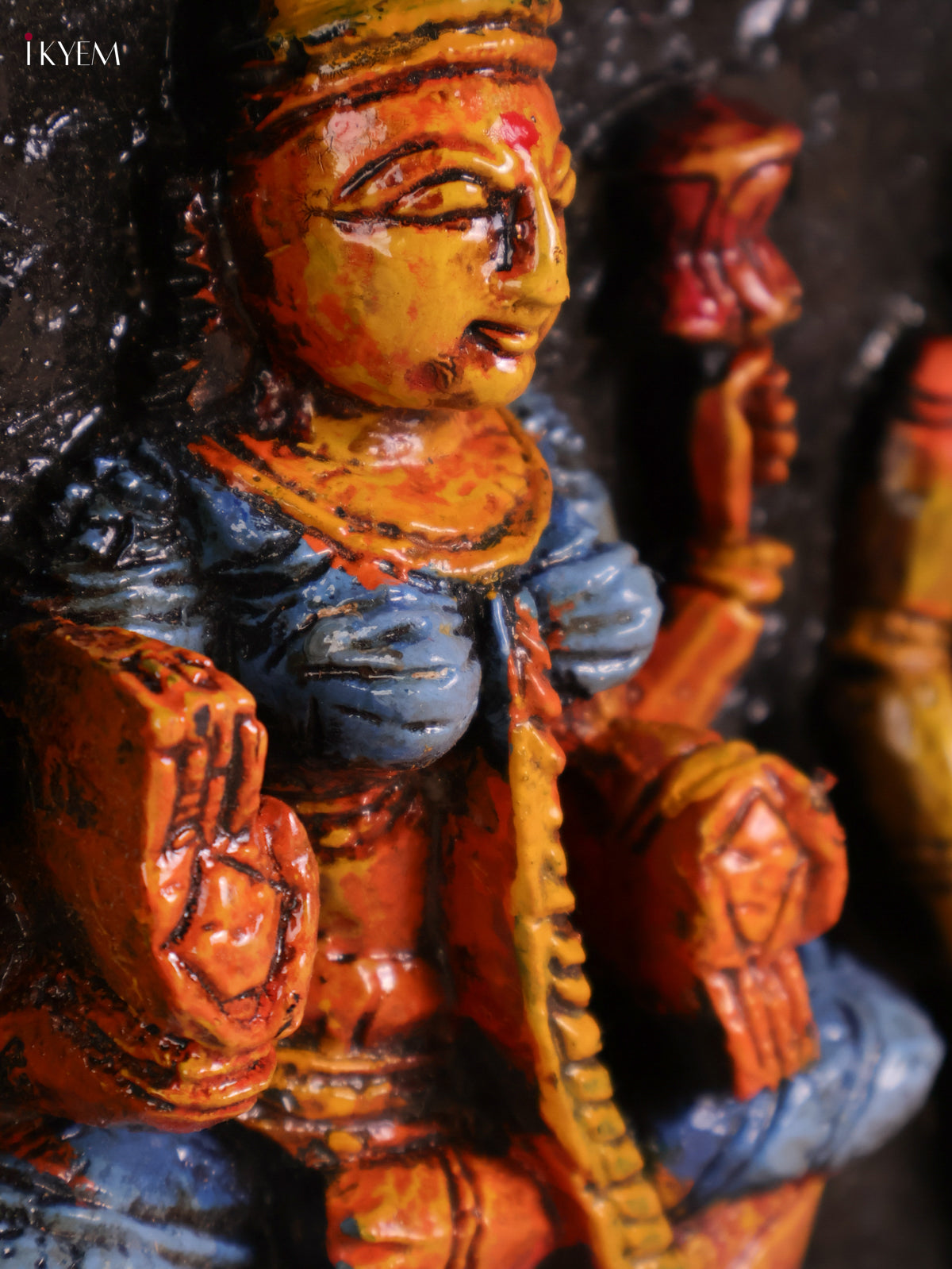 Wooden Hand Carved Painted Ganesha Lakshmi Saraswathi Panel (10x35)