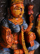 Wooden Hand Carved Painted Ganesha Lakshmi Saraswathi Panel (10x35)