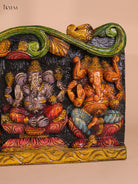 Wooden Hand Carved Painted Ganesha Panel (12x30)