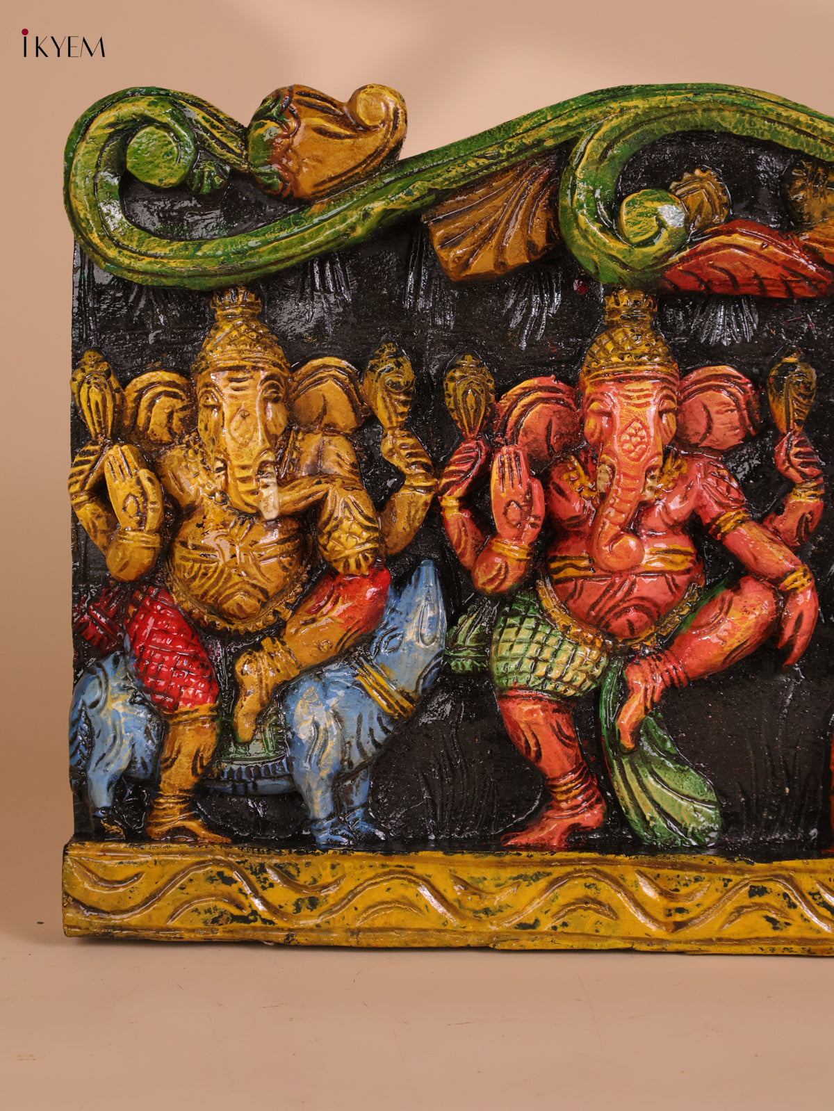 Wooden Hand Carved Painted Ganesha Panel (12x30)