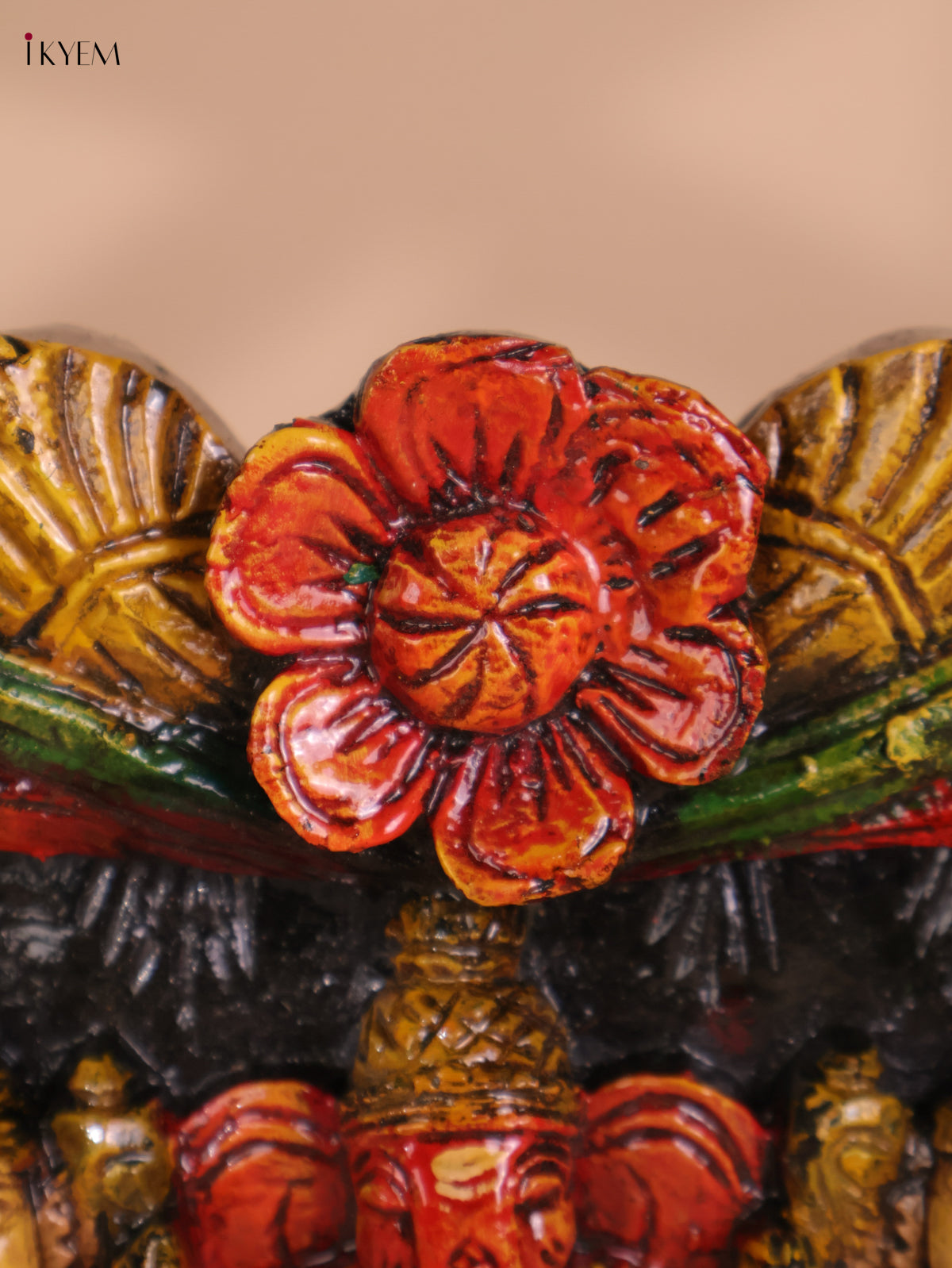 Wooden Hand Carved Painted Ganesha Panel (12x30)