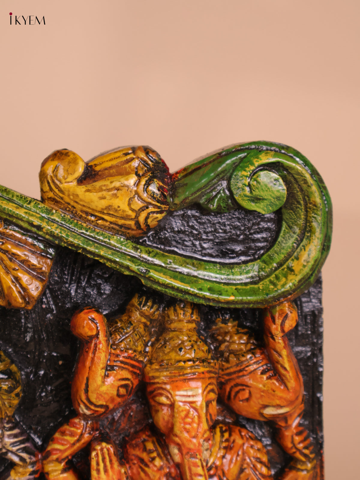 Wooden Hand Carved Painted Ganesha Panel (12x30)
