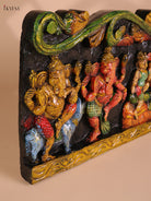 Wooden Hand Carved Painted Ganesha Panel (12x30)