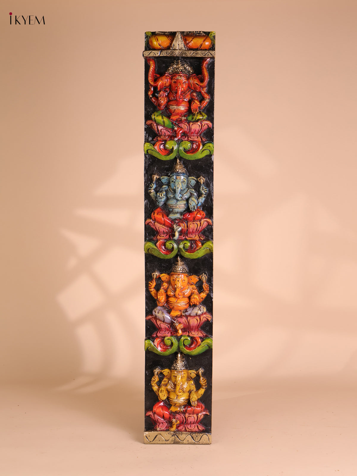 Wooden Hand Carved Painted Ganesha vertical (35x6)