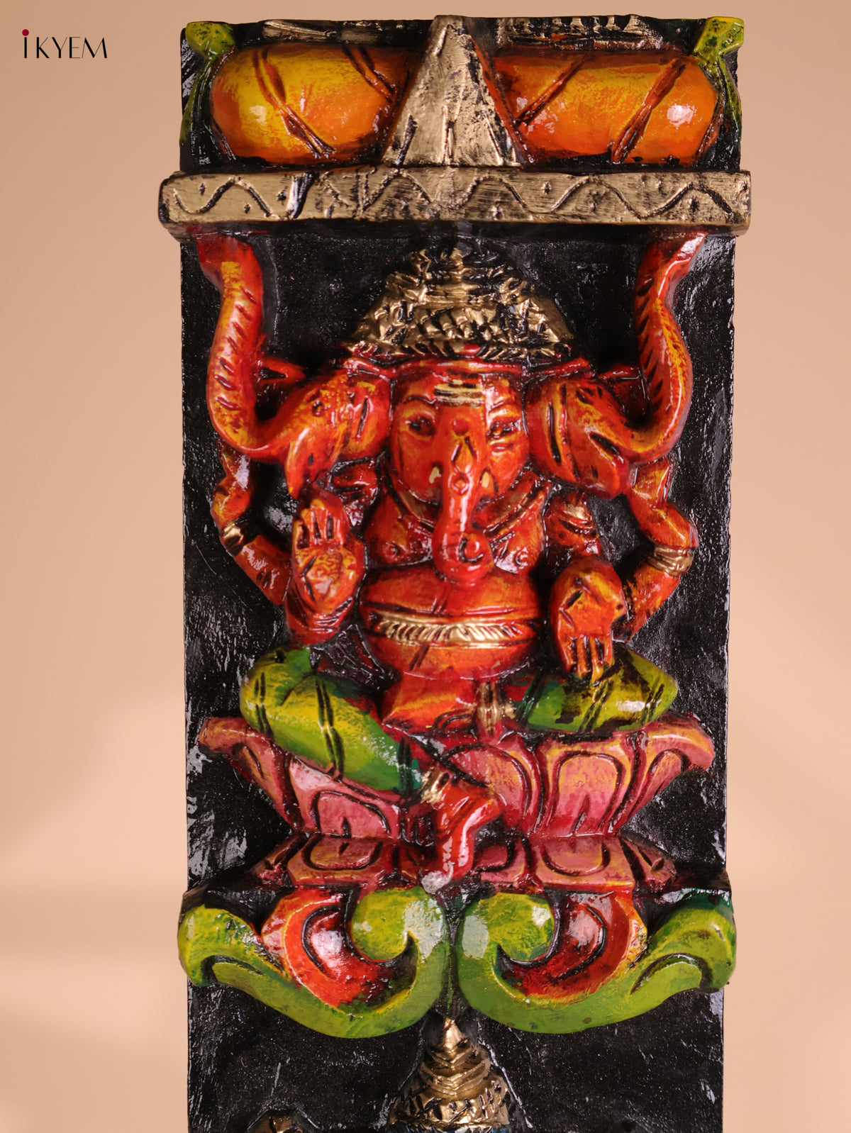 Wooden Hand Carved Painted Ganesha vertical (35x6)