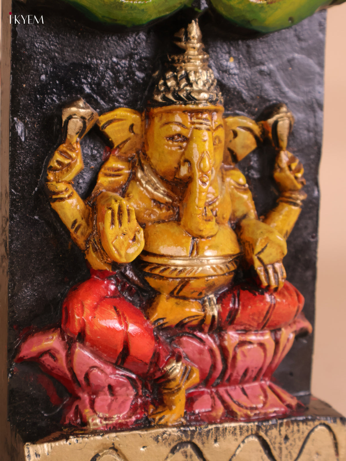 Wooden Hand Carved Painted Ganesha vertical (35x6)