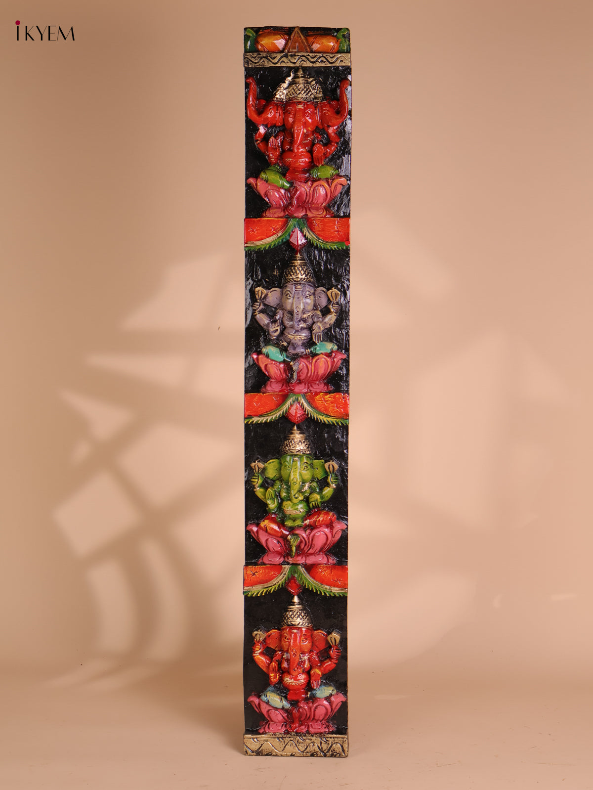 Wooden Hand Carved Painted Ganesha vertical (35x6)
