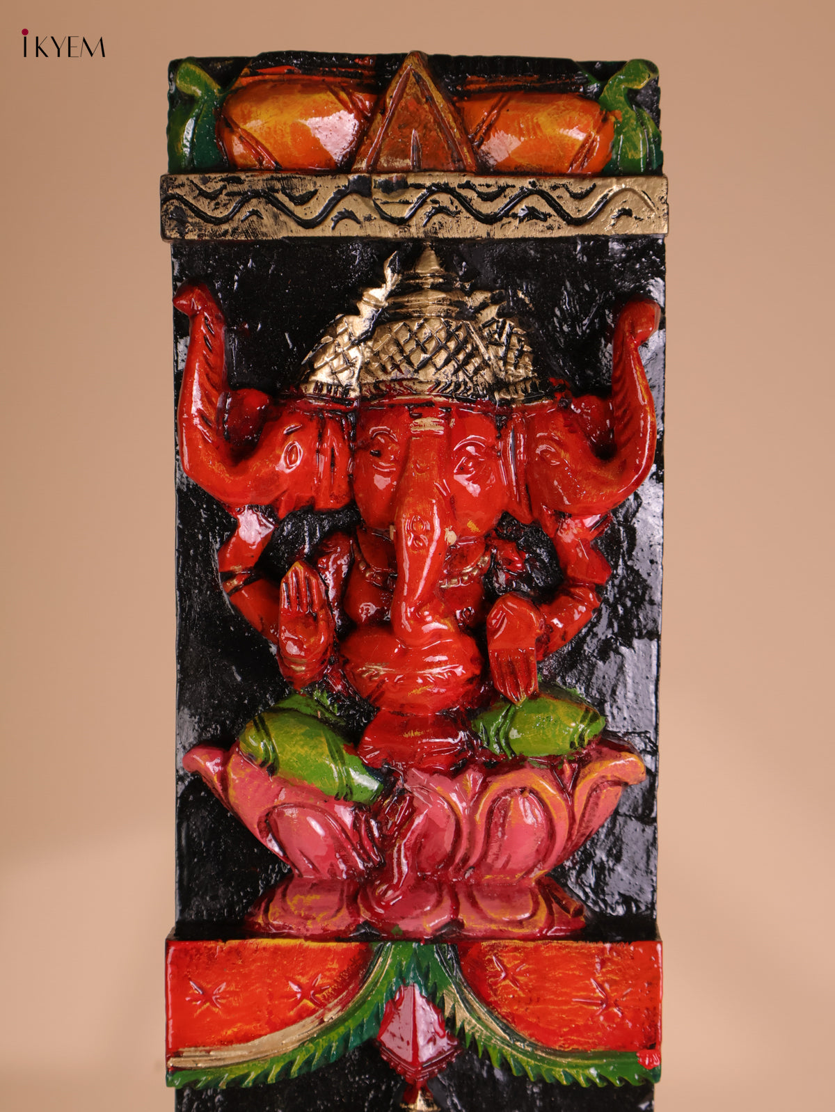 Wooden Hand Carved Painted Ganesha vertical (35x6)