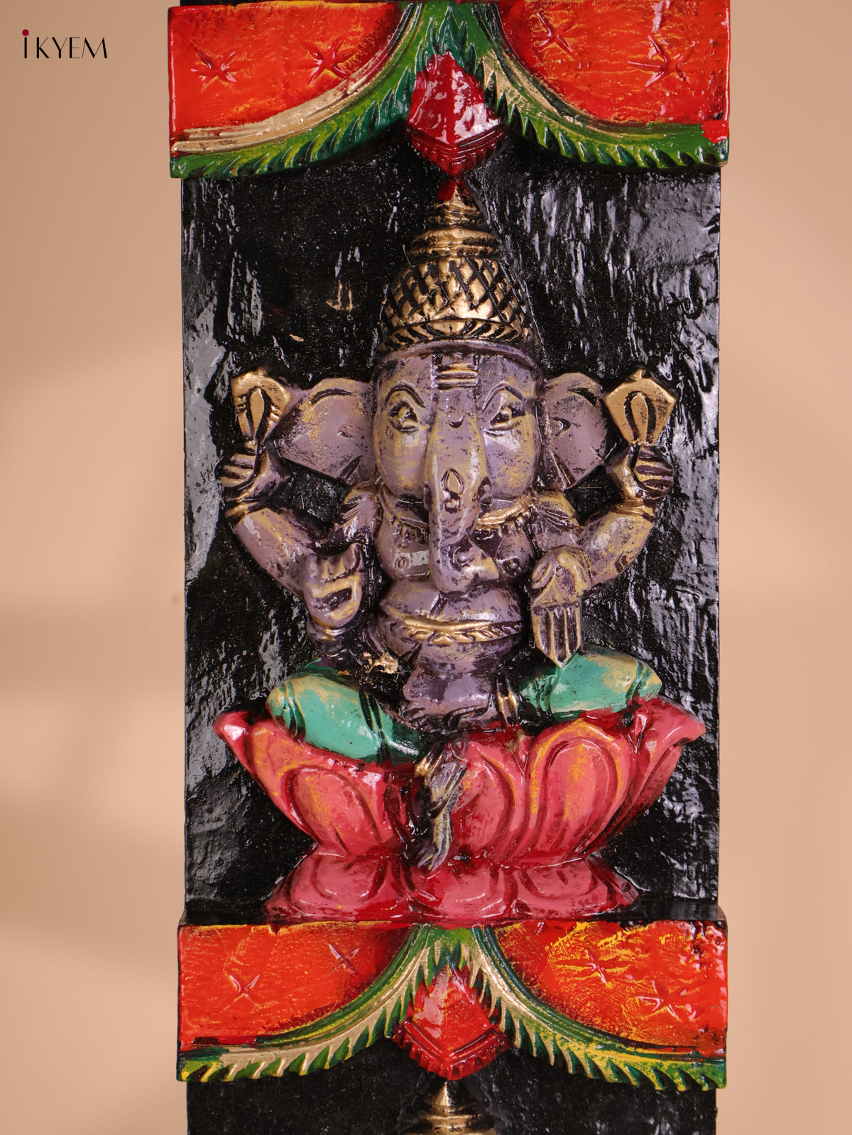 Wooden Hand Carved Painted Ganesha vertical (35x6)