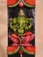 Wooden Hand Carved Painted Ganesha vertical (35x6)