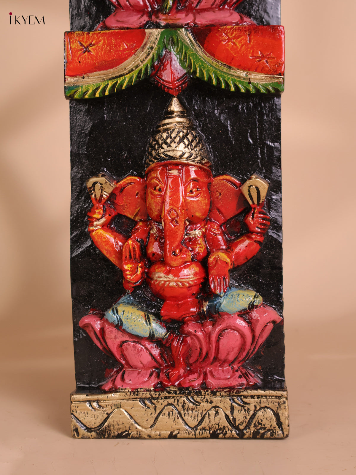 Wooden Hand Carved Painted Ganesha vertical (35x6)