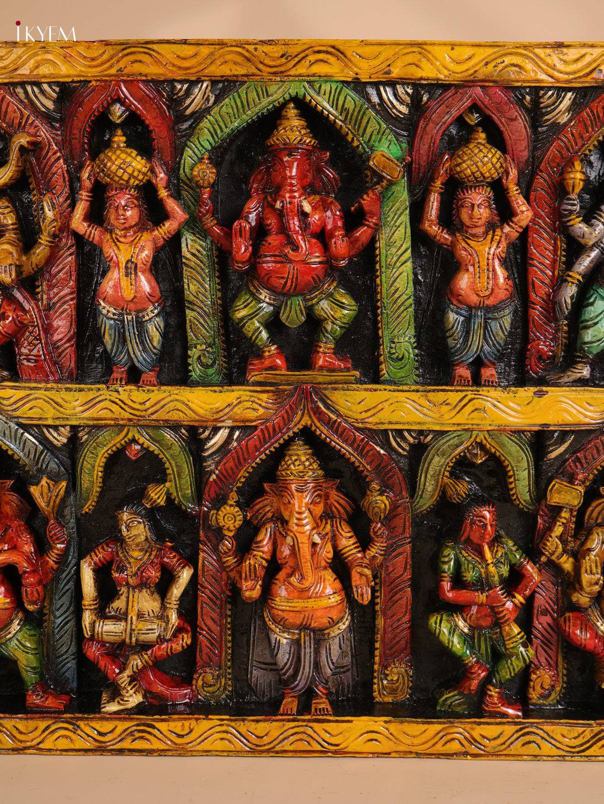 Wooden Hand Carved Painted Ganesha Panel(18x30)