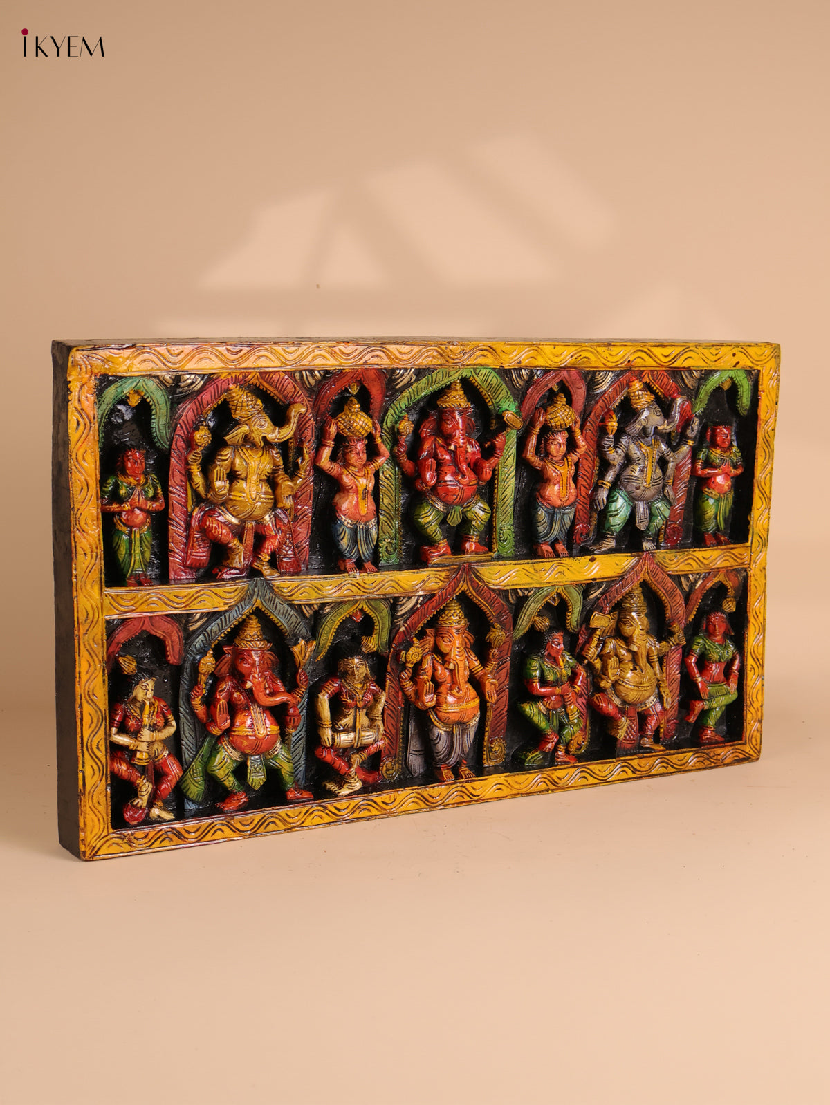 Wooden Hand Carved Painted Ganesha Panel(18x30)